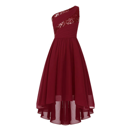 2026 Teens Girl's Dress for Wedding Party Sequin One Shoulder Princess Formal Gown for Holy Communion Chiffon Flower Girl Dress