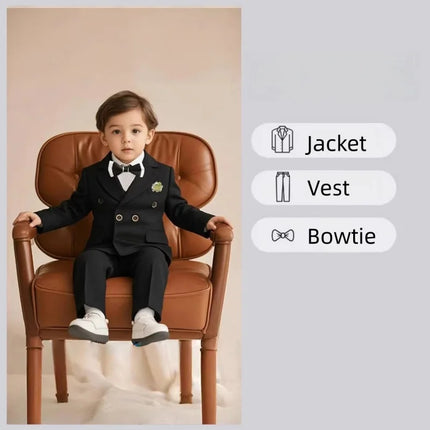 Flower Boys Red Wedding Dress Kids Double-breasted Suit Set Children's Birthday Ceremony Performance Costume