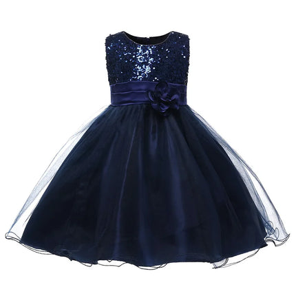 Kids Tutu Princess Dress Party blue Lace Girls baptism Sequins Dress Children Elegant Dress for 2 to 10years old Girls Clothing