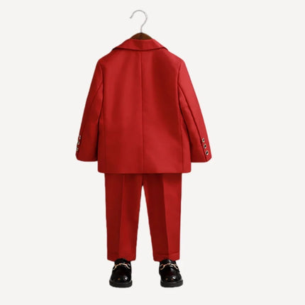 Flower Boys Red Wedding Dress Kids Double-breasted Suit Set Children's Birthday Ceremony Performance Costume