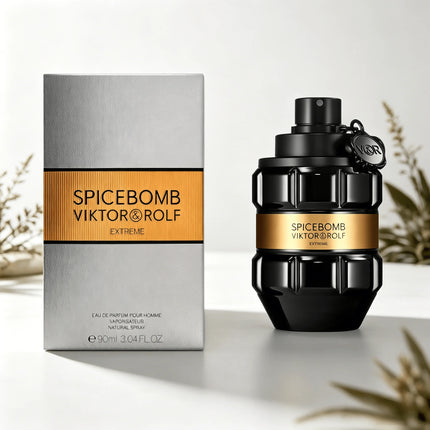 Viktor & Rolf Spicebomb Extreme Men EDP Perfume Rich Spicy Warm Tobacco Scent Matte Black Geometric Bottle Luxury Gold Band Gift Perfume for Him
