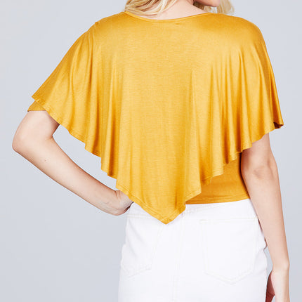 Juniors Dark Mustard V-Neck Flounce Cape Top