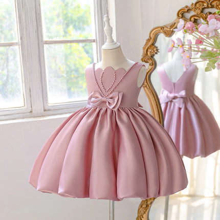 Summer Beading Bridesmaid Girls Dress Elegant Baptism Wedding Party Princess Prom Dresses Girl Bow Birthday Evening Kids Clothes