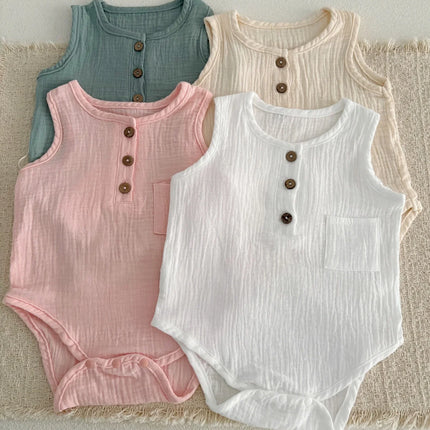 3M-3Y Summer Casual Infant Bodysuit Gauze Solid Color Sleeveless Romper for Baby Girls Boys Soft Cotton Breathable Jumpsuit