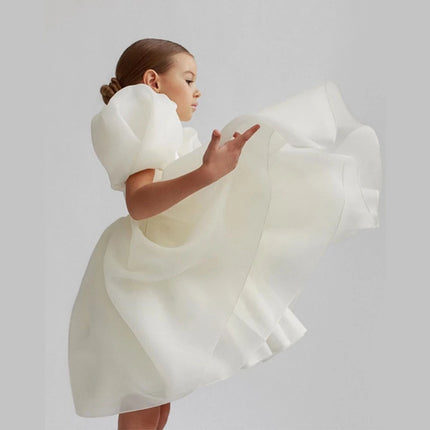 Hot Sale Kids Fashionable Backless Princess Gown For Birthday Party Cute Graceful Puff Sleeve Girl Dresses Wedding Guest Clothes