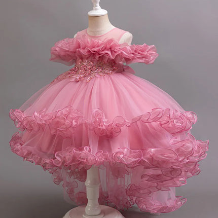 3-10 Year Old Girl Children's Dragging Dress New Elegant Girl Performance Puff Skirt Princess Skirt Flower Children Wedding Girl