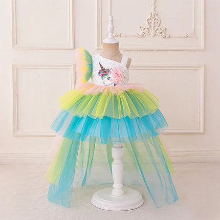 Rainbow Unicorn Baby Party Girls Dress Sequin Unicorns Birthday Princess Dress Wedding Bridesmaid Baptism Kids Clothing ASQ03