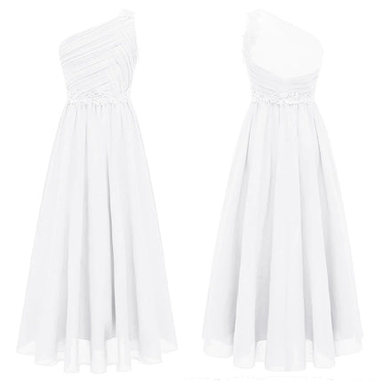 Kids Flower Girls Dress One Shoulder Pleated Evening Wedding Party Formal Occasion Long Maxi Junior Bridesmaid Tulle Dresses