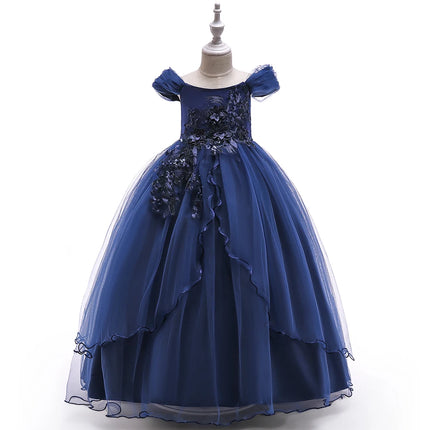 Elegant Wedding Bridemaids Party Girls Dress Tulle Bow Birthday Princess Dresses for Kids Flower Christmas Prom Evening Costumes