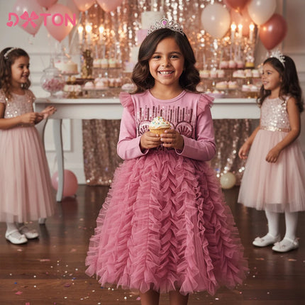 DXTON Sequined Princess Girls Tutu Dresses Irregular Mesh Luxury Children Dress Wedding Birthday Party Elegant New Kids Costumes