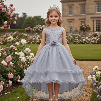 Teenagers Girls Dress Summer Mesh Fashion Girls Princess Wedding Dress Piano Performance Costume 4-14 Years New Kids Clothes