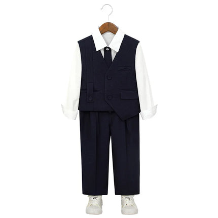 School Boys Formal Suit Set Gentleman Vest Pants Shirt for Wedding Birthday Party Graduation Kids Toddler Classic Dress Outfit