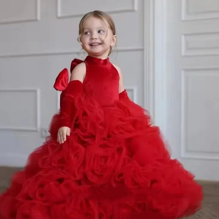 Luxury White Ivory Flower Girl Dresses Pearls Dubai Kids Princess Birthday Wedding Party Children Holiday Gown