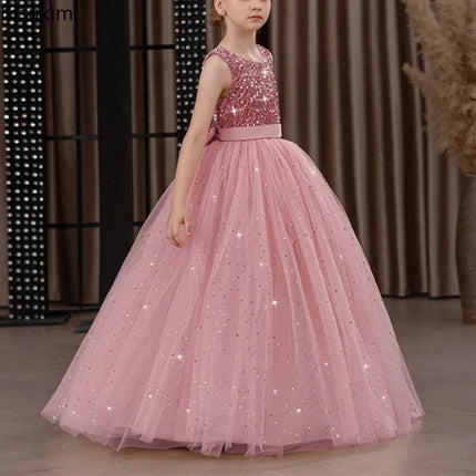 Princess Long Dress Flower Girl Dress Luxury Wedding Formal Dress Teenage Kid Host Piano Performance Birthday Party Gowns 8-14Y