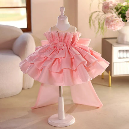 Flower Girls Wedding Pink Princess Ball Gown Children Cute Birthday Party Performance Dress y1571