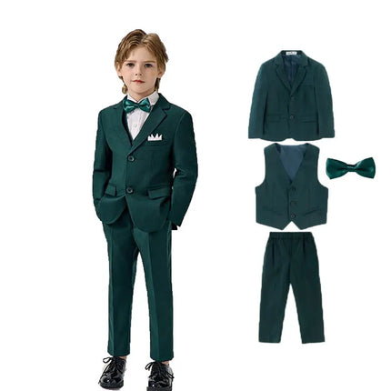Children Green 4Pieces/Set Jakcet Vest Pants Bowtie Party Dress Children Wedding Photograph Suit Kids Ceremony Birthday Costume