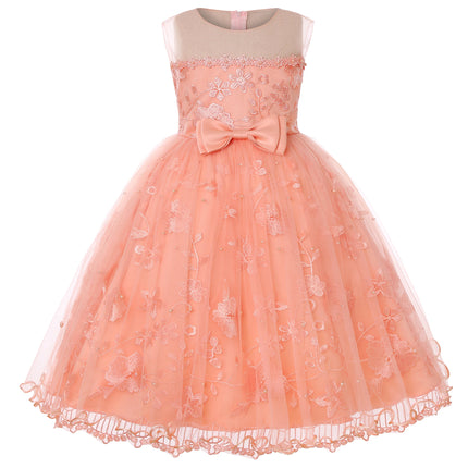 Girls' net-silk embroidered flower wedding birthday party lace princess dress, carnival Christmas dance performance outfit
