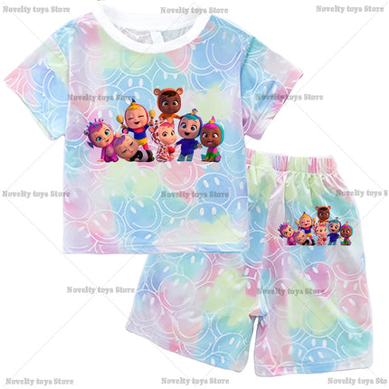 Crying Babies T-shirt Set Children Summer Clothing Girl Cartoon Anime Short Sleeve Sets Leisure Kawaii Clothes Kid Cute Tee Gift