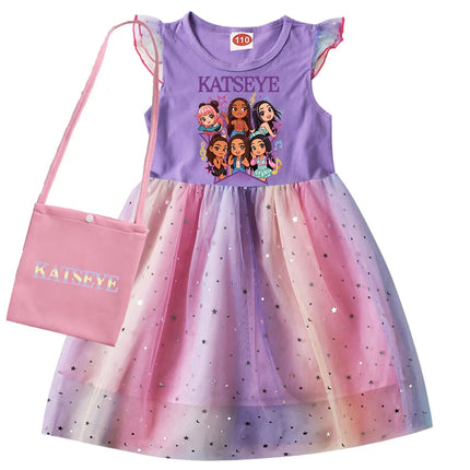 Kpop KATSEYE Costume for Baby Girls Sequin Dress Kids Fashion Wedding Party Princess Frock Children Short Sleeve Casual Dresses