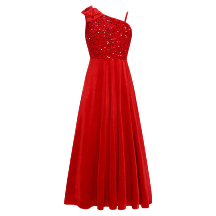 Elegant Girls Junior Bridesmaid Dress One Shoulder Slit Flower Girl Dress for Wedding Party Festive Costume Children's Dresses