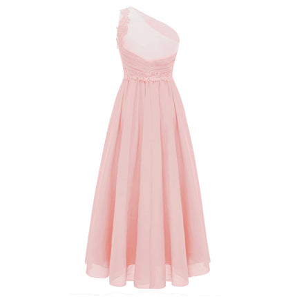 Kids Flower Girls Dress One Shoulder Pleated Evening Wedding Party Formal Occasion Long Maxi Junior Bridesmaid Tulle Dresses