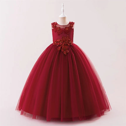Elegant Baptism Wedding Girls Dress Fashion Tulle First Communion Princess Party Kids Dresses for Girl Bridesmaids Evening Gown