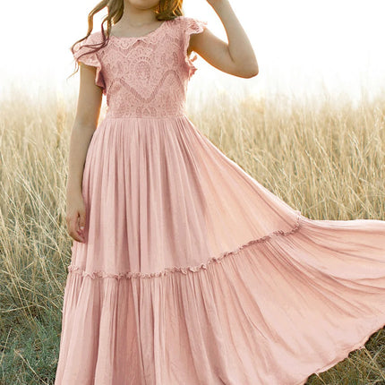 3-14 years Girls Lace Bohemia Long Dresses Baby Kids Flower Wedding Princess Party Dress Vestidos Costume Children Clothing
