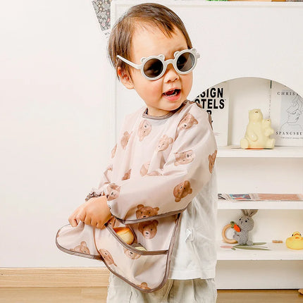 Long Sleeves Waterproof Bib Baby Feeding Clothes Big Pocket Children Apron Protective Clothing Bibs Infant Cartoon Print Clothes