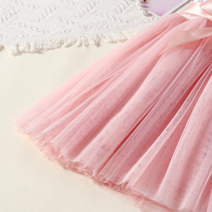 Toddler Girls Floral Print Fly Sleeve Princess Dress Pink Sash Bow Tulle Tutu Dress Kids Summer Birthday Party Casual Wedding Pa