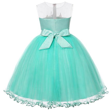 Girls' net-silk embroidered flower wedding birthday party lace princess dress, carnival Christmas dance performance outfit