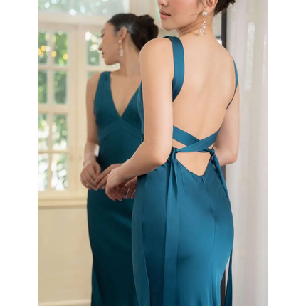 Backless Strappy Lake Blue Wedding Dress