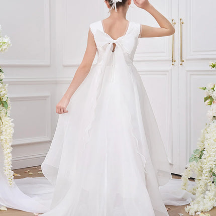 Fashion White Bridesmaids Party Girl Dress Elegant Flower Wedding Princess Prom Gown Kids First Communion Birthday Baptism Dress
