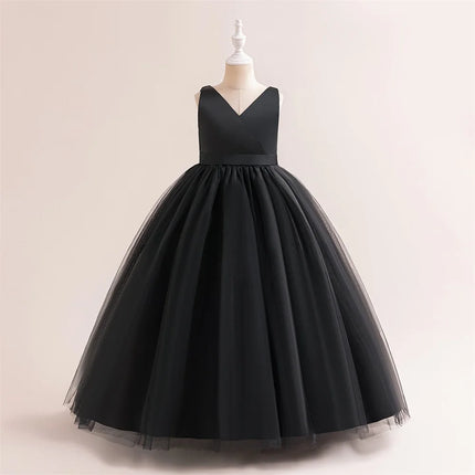 Girl Long White Bridesmaid Dresses For Wedding Prom Gown Big Bow Girls Party Dress Kids First Communiom Formal Evening Vestidos