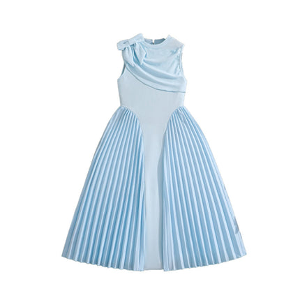 Kids Flower Girls Formal Dress Bowknot Sleeveless Patchwork Pleated Dresses Birthday Party Banquet Wedding Pageant Prom Gown