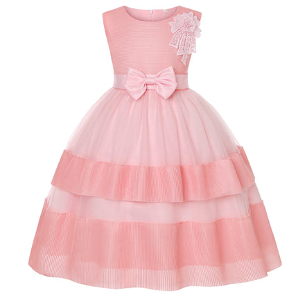 Girls' net-silk embroidered flower wedding birthday party lace princess dress, carnival Christmas dance performance outfit