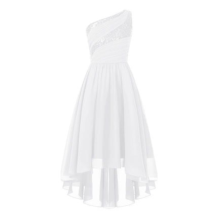 2026 Teens Girl's Dress for Wedding Party Sequin One Shoulder Princess Formal Gown for Holy Communion Chiffon Flower Girl Dress