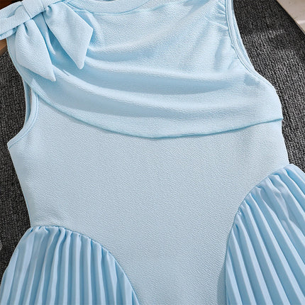 Kids Flower Girls Formal Dress Bowknot Sleeveless Patchwork Pleated Dresses Birthday Party Banquet Wedding Pageant Prom Gown