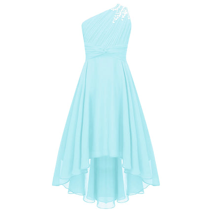 2026 Teens Girl's Dress for Wedding Party Sequin One Shoulder Princess Formal Gown for Holy Communion Chiffon Flower Girl Dress