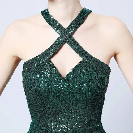 Black Sequined Mermaid Dress with Long Skirt Length