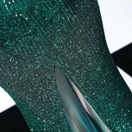 Black Sequined Mermaid Dress with Long Skirt Length