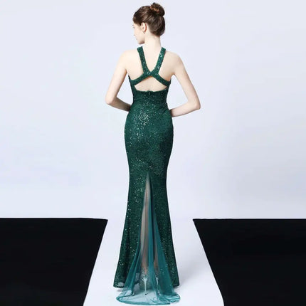 Black Sequined Mermaid Dress with Long Skirt Length