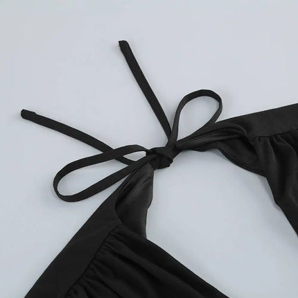 Black V-Neck Backless Long Sleeves Skirt Waist Gown
