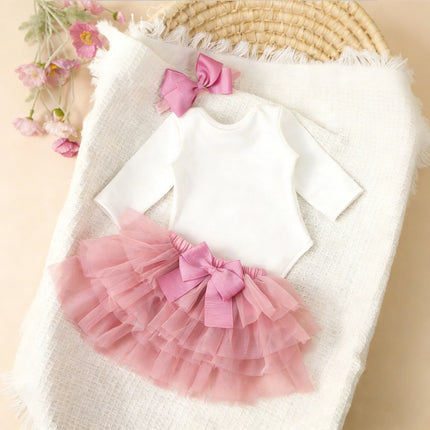 Ylsteed Summer Newborn Photography Outfit Sets Infant Baby Girls Letter Print Romper Pink Tulle Skirt Headband Photo Props-HD