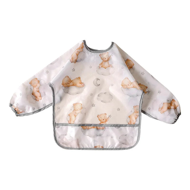 Long Sleeves Waterproof Bib Baby Feeding Clothes Big Pocket Children Apron Protective Clothing Bibs Infant Cartoon Print Clothes