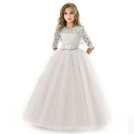Teen Lace White Bridesmaid Dresses For Girls Wedding Formal Evening Gown Elegant Kids Girl Birthday Party Dress Children Costume