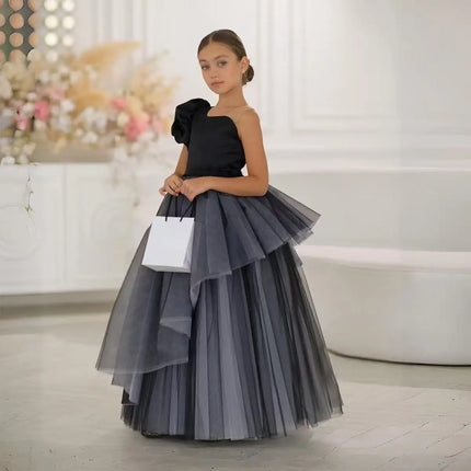 Simple White Flower Girl Dress Short Tutu Tulle Gown Toddler Girl Formal Dress for Wedding Birthday 130-170cm