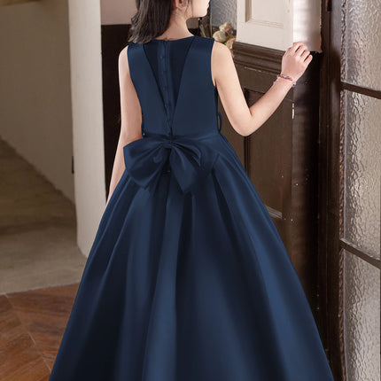 Girl Teenage Royal Blue Long Dress Birthday Party Wedding Evening Gown Big Bow Bridesmaid Dress