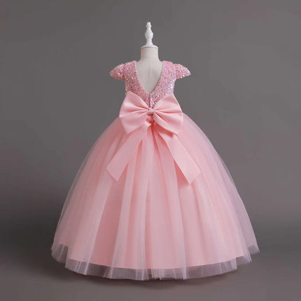 HETISO Kids Christmas Evening Dresses Girls Sequined Lace Elegant Wedding Dress Long Robe Children Clothing Princess Formal Gown