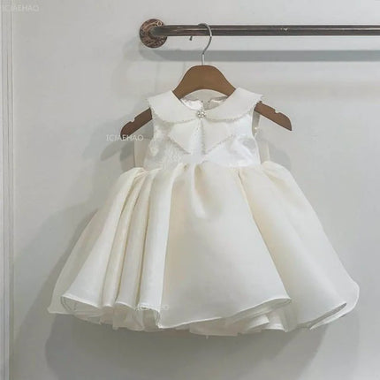 Girls Princess Dress White Flower Girl Gown for Birthday Party Pageant Host Baby First Birthday Celebration Wedding Kids Clothes