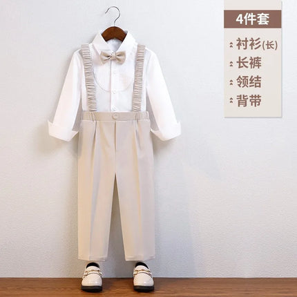 Gentleman Kids Summer Breathable Wedding Dress School Boys Vest Shirt Pants Bowtie Photography Suit Children Birthday Costume